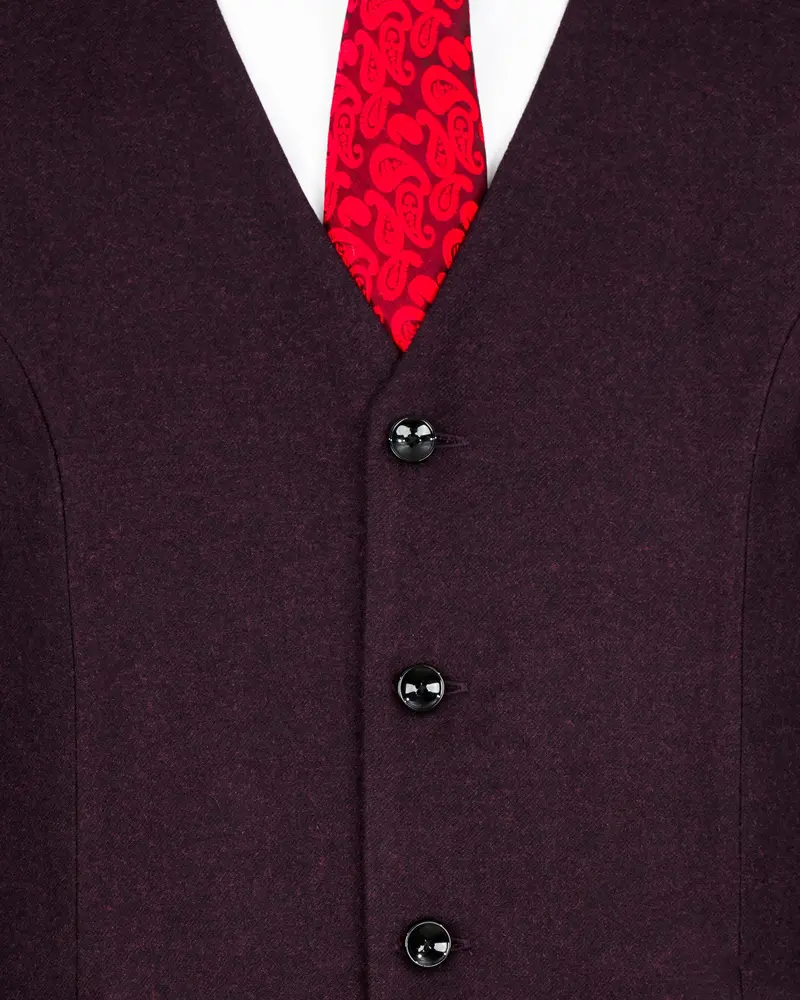 Toledo Wine Pure Wool Textured Waistcoat 5