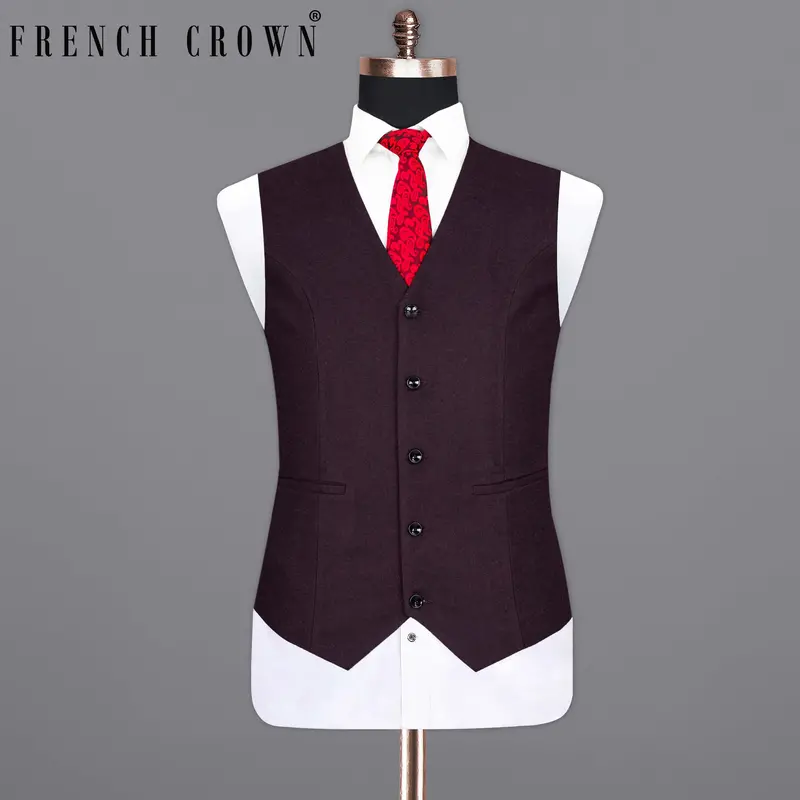 Toledo Wine Pure Wool Textured Waistcoat 7