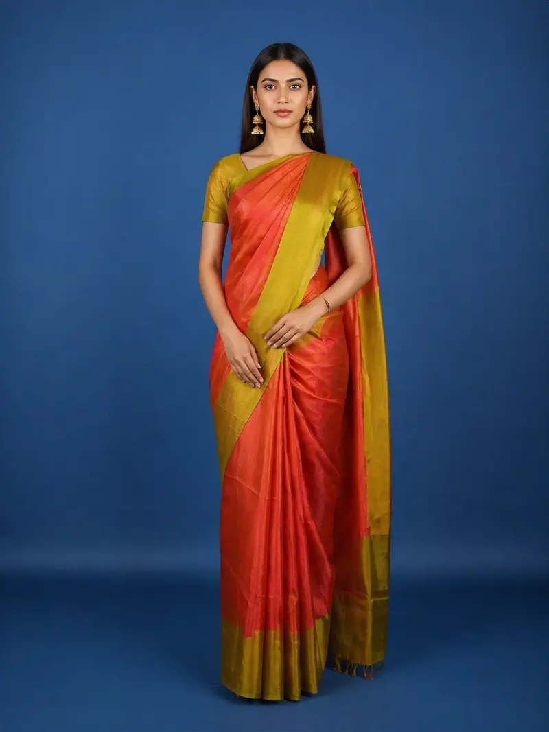Tomato Red Geometric Design Zari Woven Soft Silk Saree 1