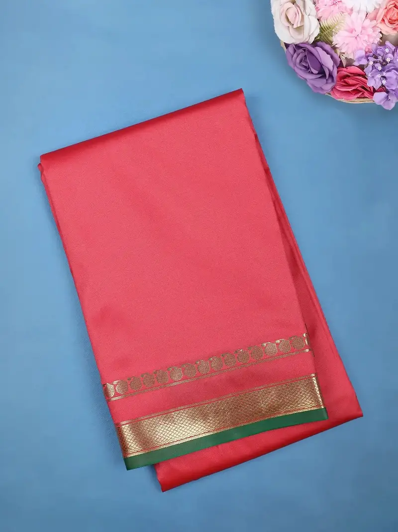 Tomato Red With A Gold Zari Border Soft Silk Saree 1
