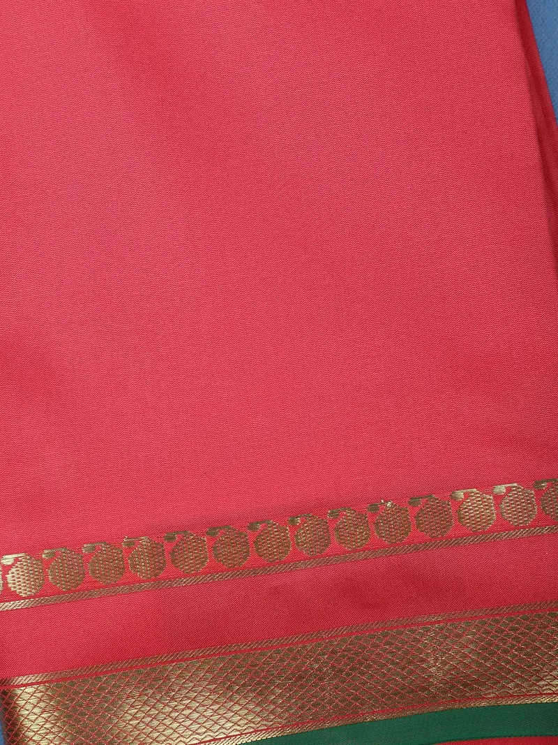 Tomato Red With A Gold Zari Border Soft Silk Saree 2