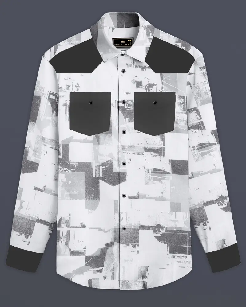 Tonalin-Fedora Gray And Bright White Printed Subtle Sheen Super Soft Premium Cotton Casual Designer Shirt 1