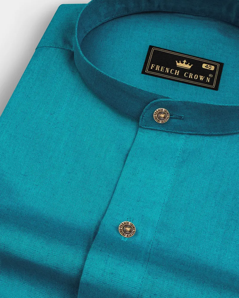 Topaz Aqua Luxurious Linen Shirt 1