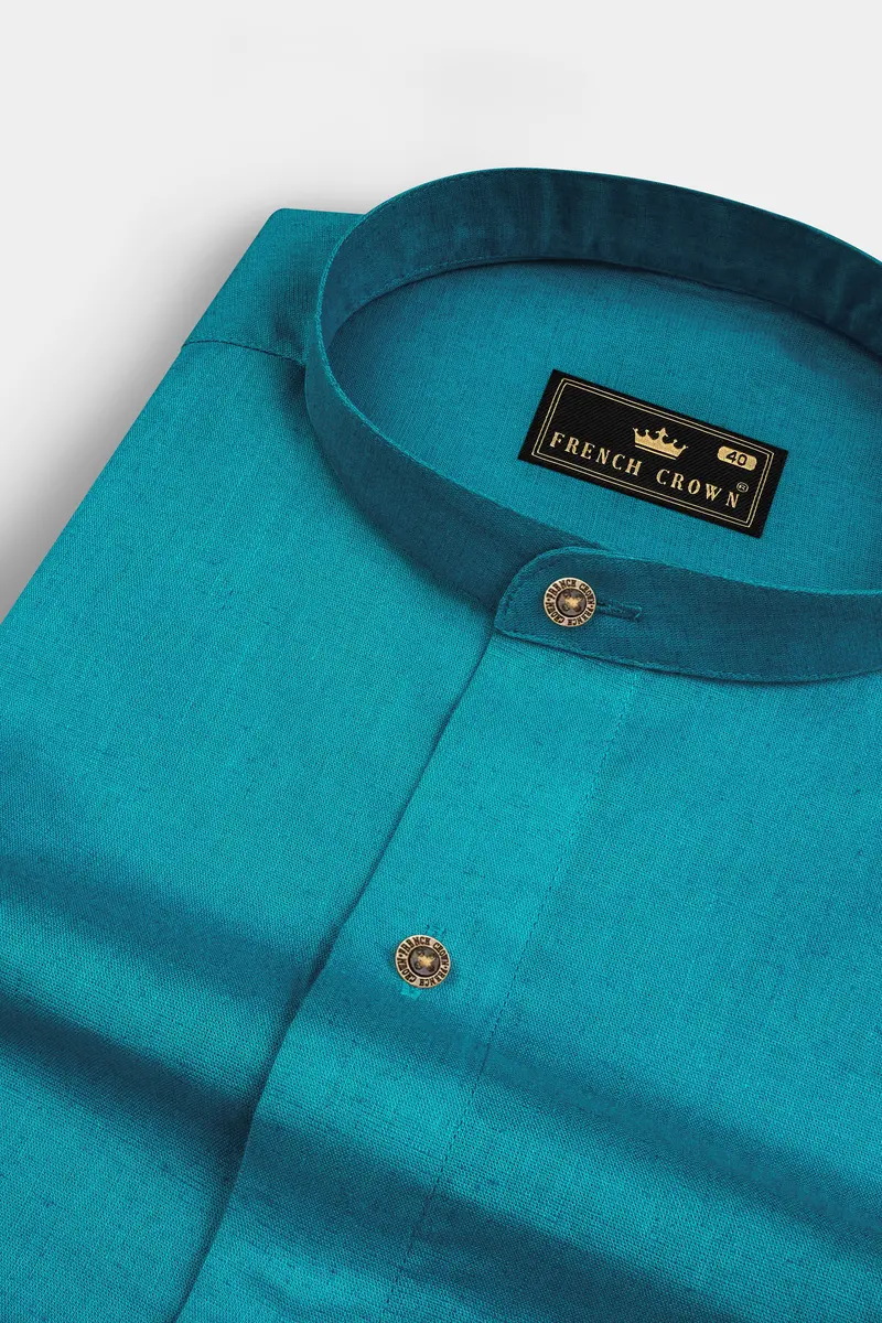 Topaz Aqua Luxurious Linen Shirt 2