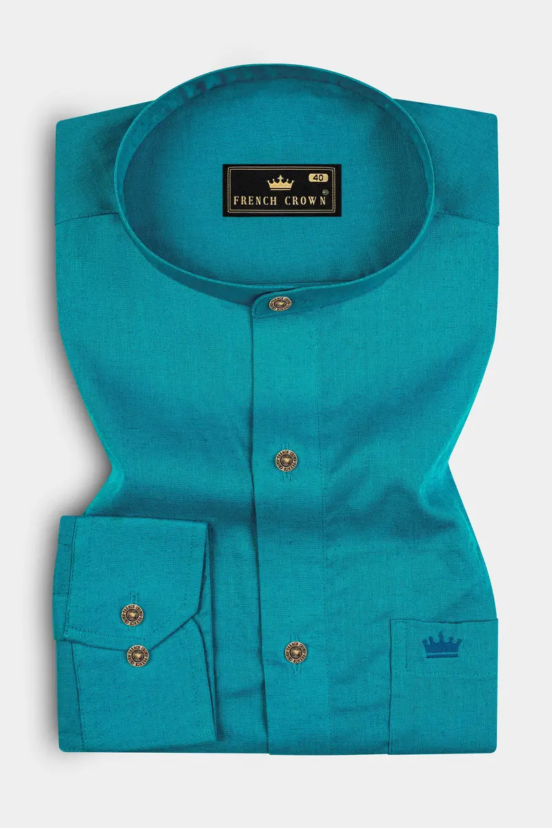 Topaz Aqua Luxurious Linen Shirt 3