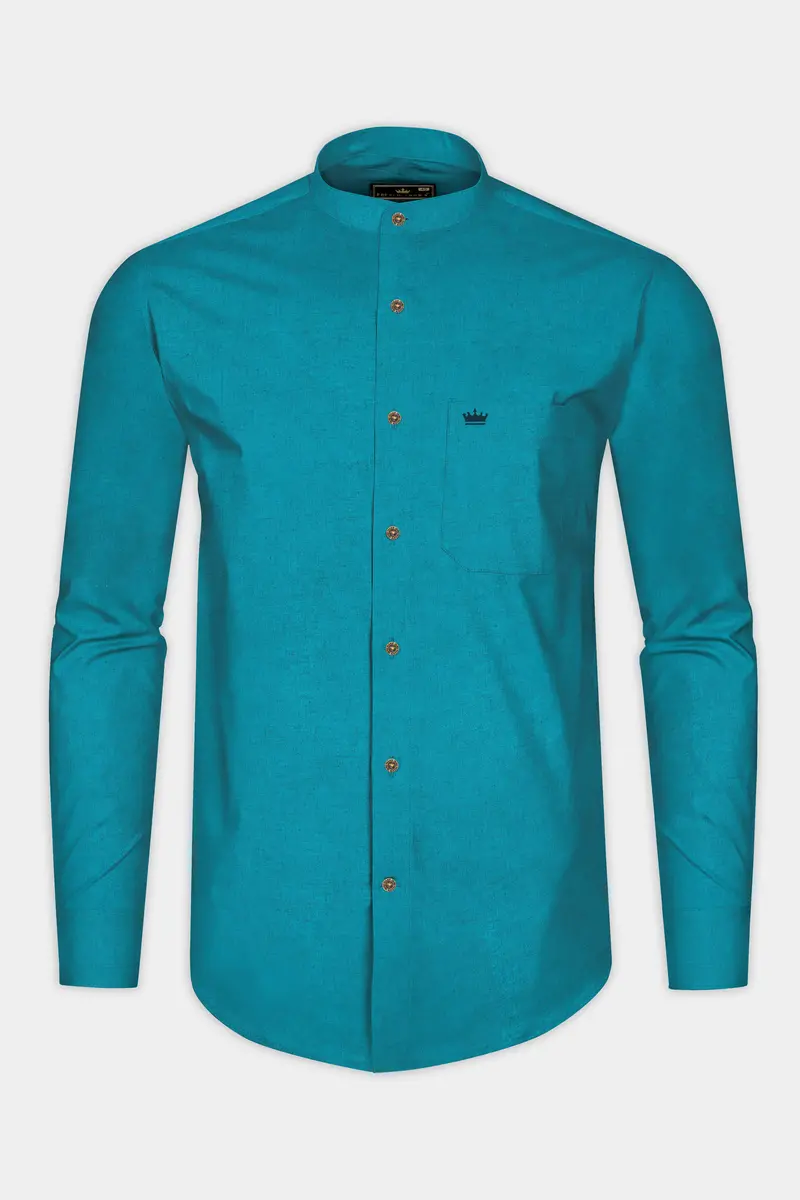 Topaz Aqua Luxurious Linen Shirt 4