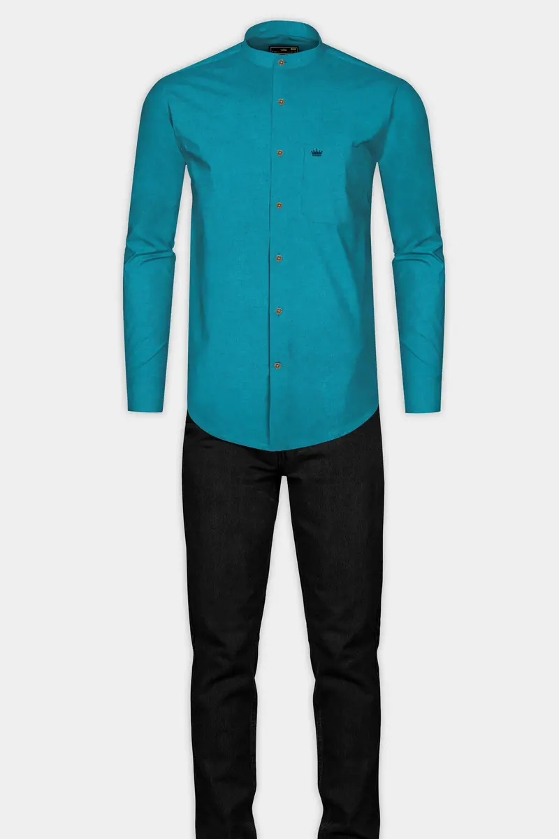 Topaz Aqua Luxurious Linen Shirt 6