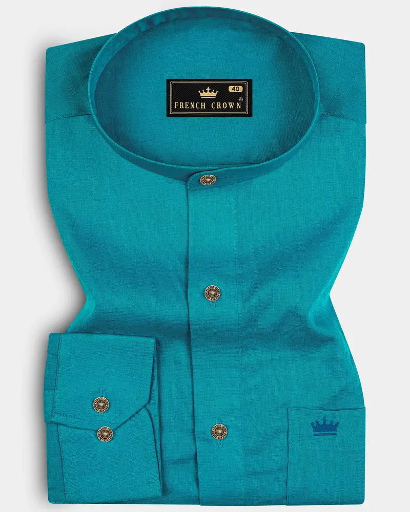 Topaz Aqua Luxurious Linen Shirt 7
