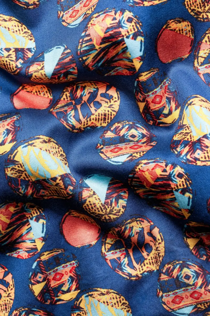 Topaz Blue With Peachy And Aqua Blue Abstract Printed Subtle Sheen Super Soft Premium Cotton Kurta Shirt 3