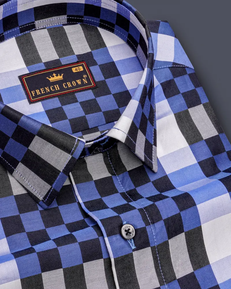 Topaz Gray With East Bay Blue And Jade Black Checkered Super Soft Premium Cotton Shirt 1