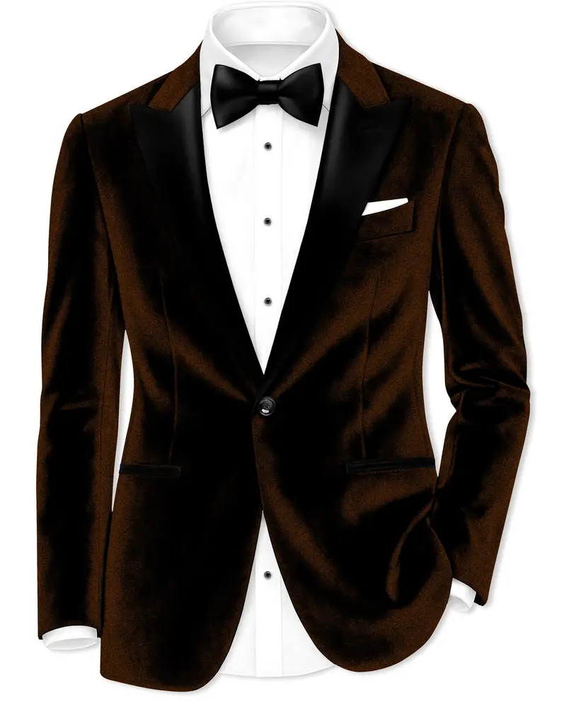 Torvex-Creole Brown Velvet Peak Lapel Tuxedo Blazer 1