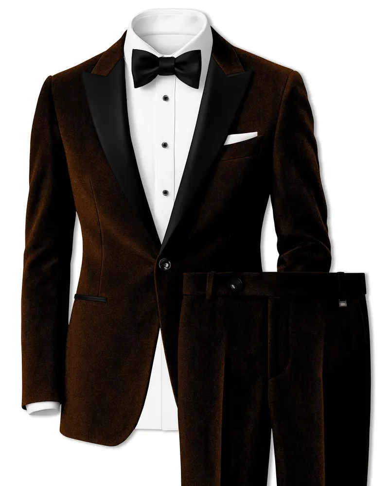 Torvex-Creole Brown Velvet Peak Lapel Tuxedo Suit 1