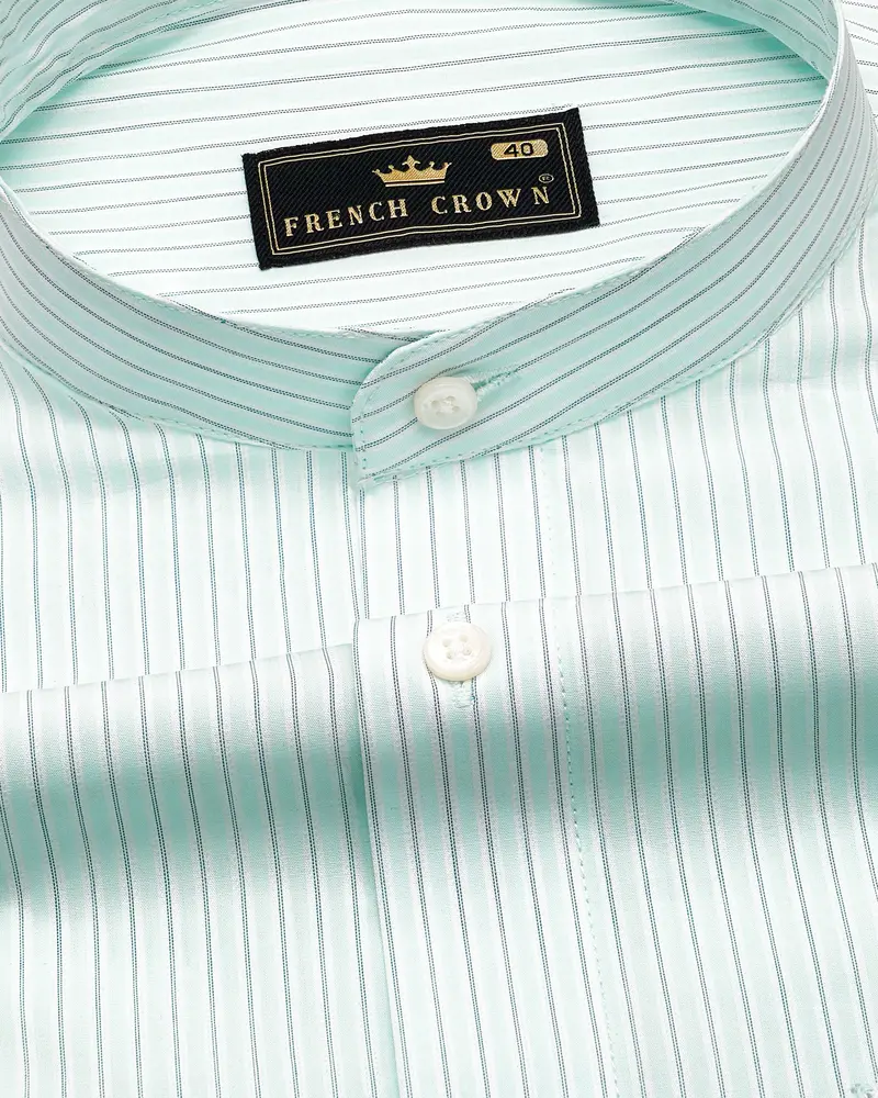 Tranquil Light Green Striped Premium Cotton Shirt 1