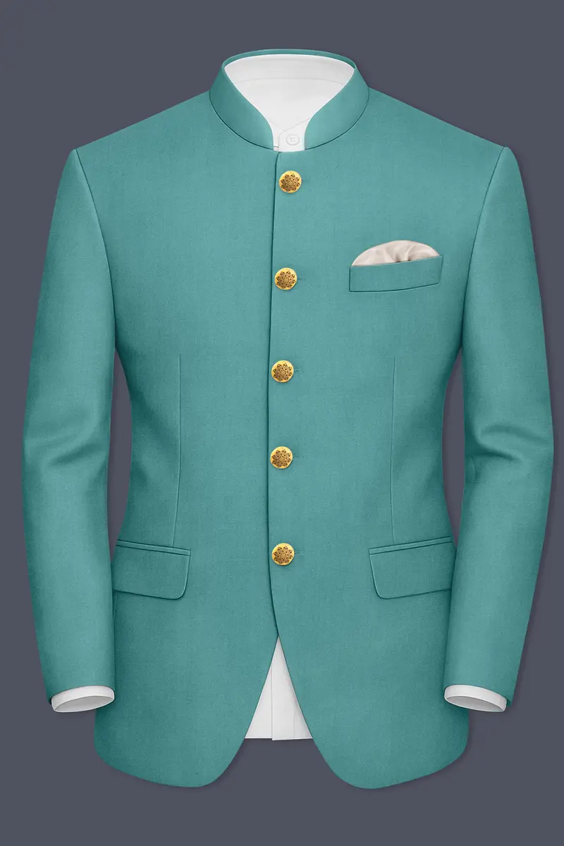 Travirid-Gothic Green Wool Rich Bandhgala Slight Stretch Blazer 2