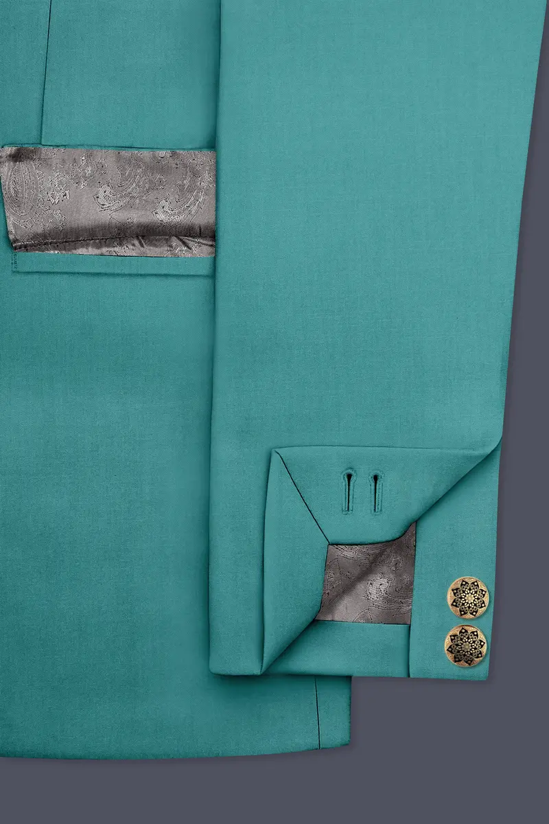 Travirid-Gothic Green Wool Rich Bandhgala Slight Stretch Blazer 5