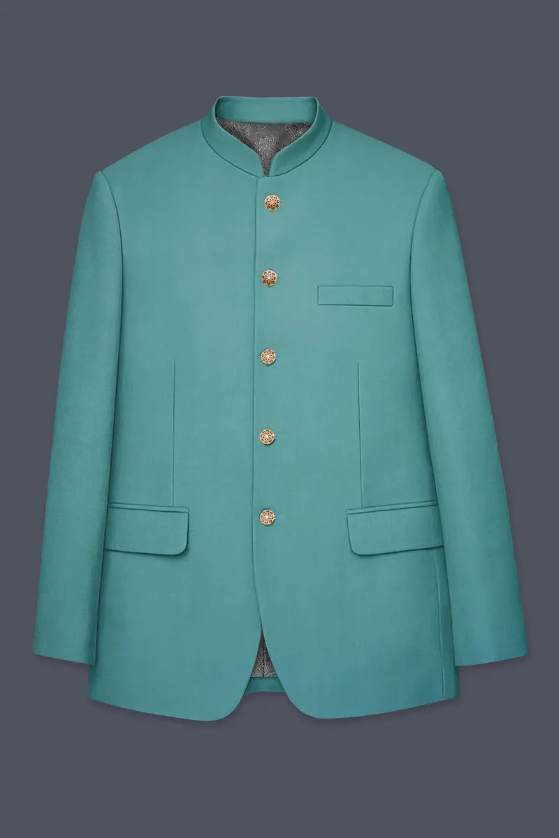 Travirid-Gothic Green Wool Rich Bandhgala Slight Stretch Blazer 6