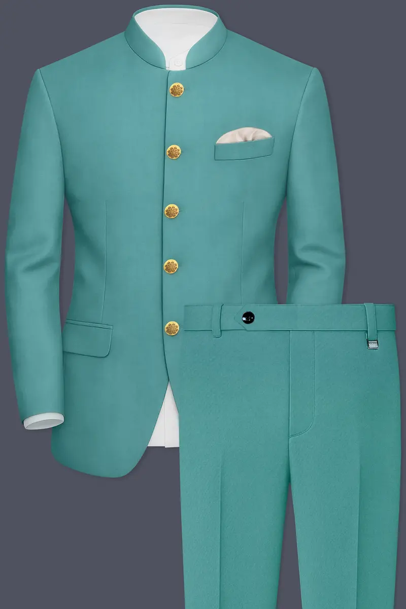 Travirid-Gothic Green Wool Rich Bandhgala Slight Stretch Suit 2