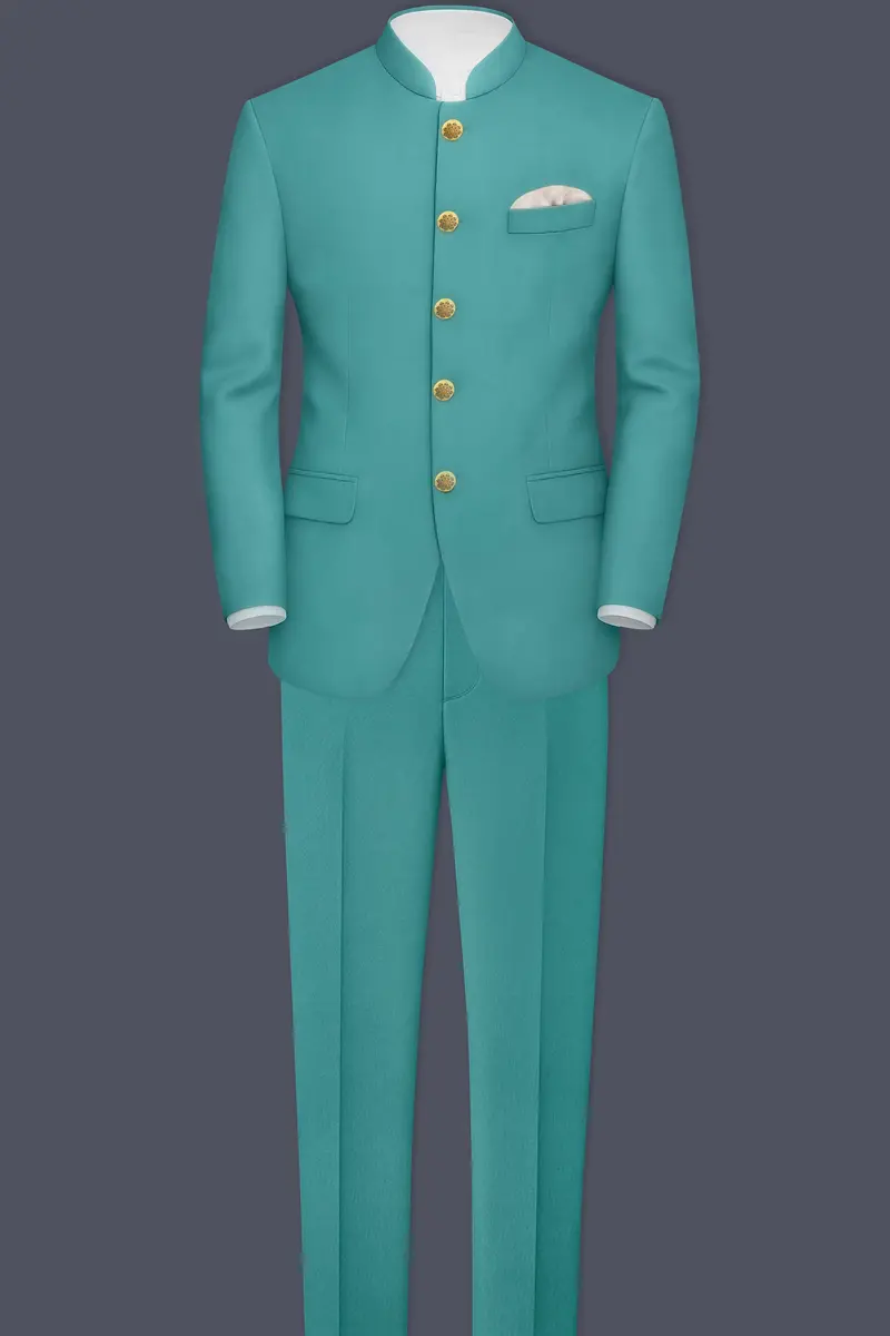 Travirid-Gothic Green Wool Rich Bandhgala Slight Stretch Suit 4