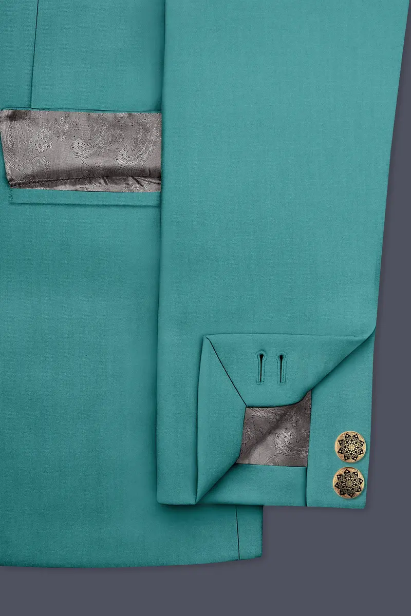 Travirid-Gothic Green Wool Rich Bandhgala Slight Stretch Suit 6