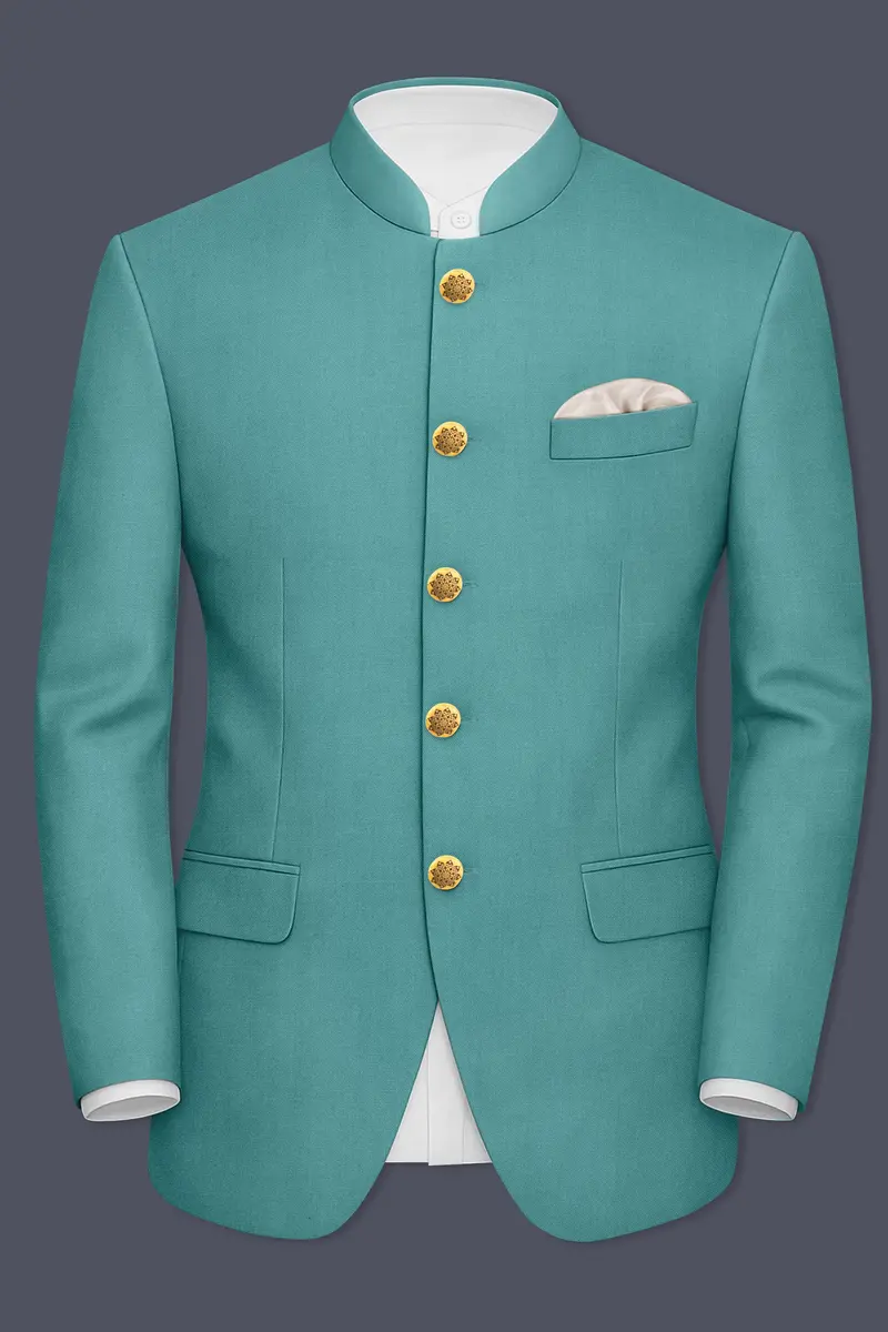 Travirid-Gothic Green Wool Rich Bandhgala Slight Stretch Suit 9