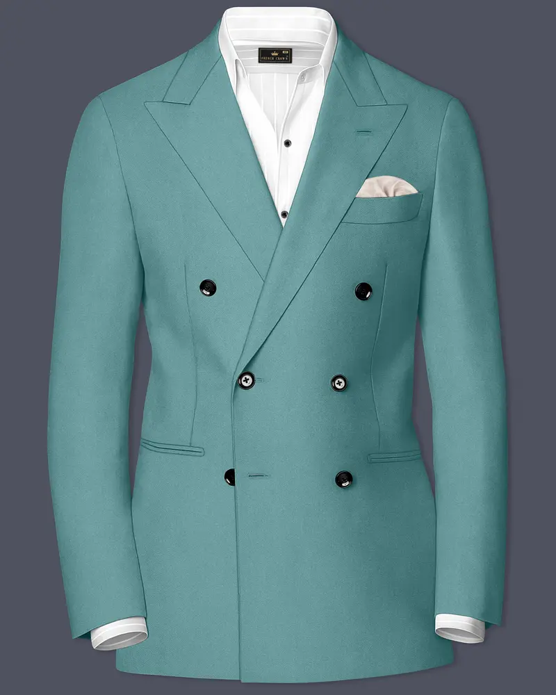 Travirid-Gothic Green Wool Rich Double Breasted Slight Stretch Blazer 1