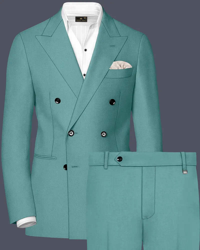 Travirid-Gothic Green Wool Rich Double Breasted Slight Stretch Suit 1