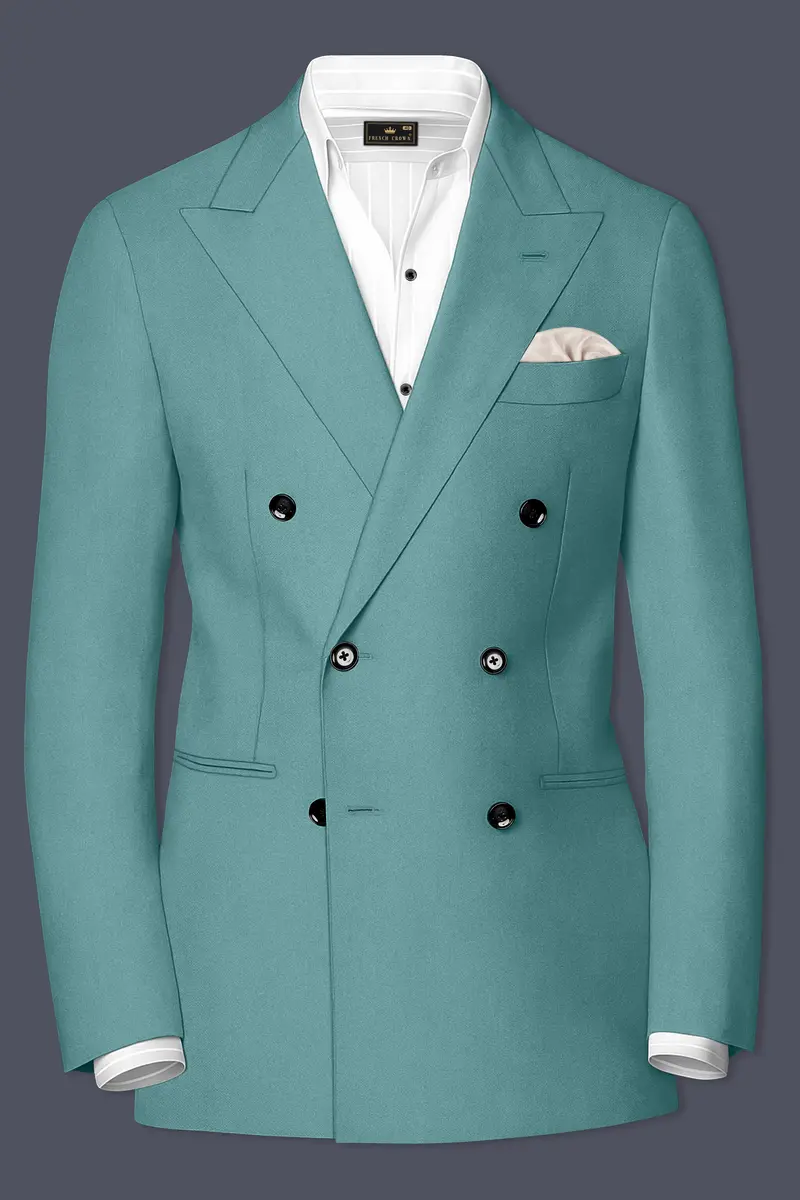 Travirid-Gothic Green Wool Rich Double Breasted Slight Stretch Suit 10