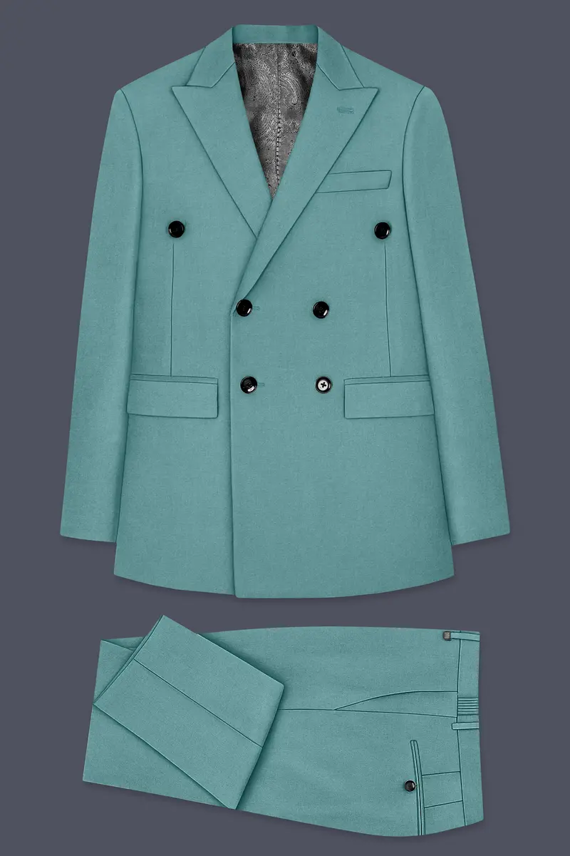 Travirid-Gothic Green Wool Rich Double Breasted Slight Stretch Suit 11