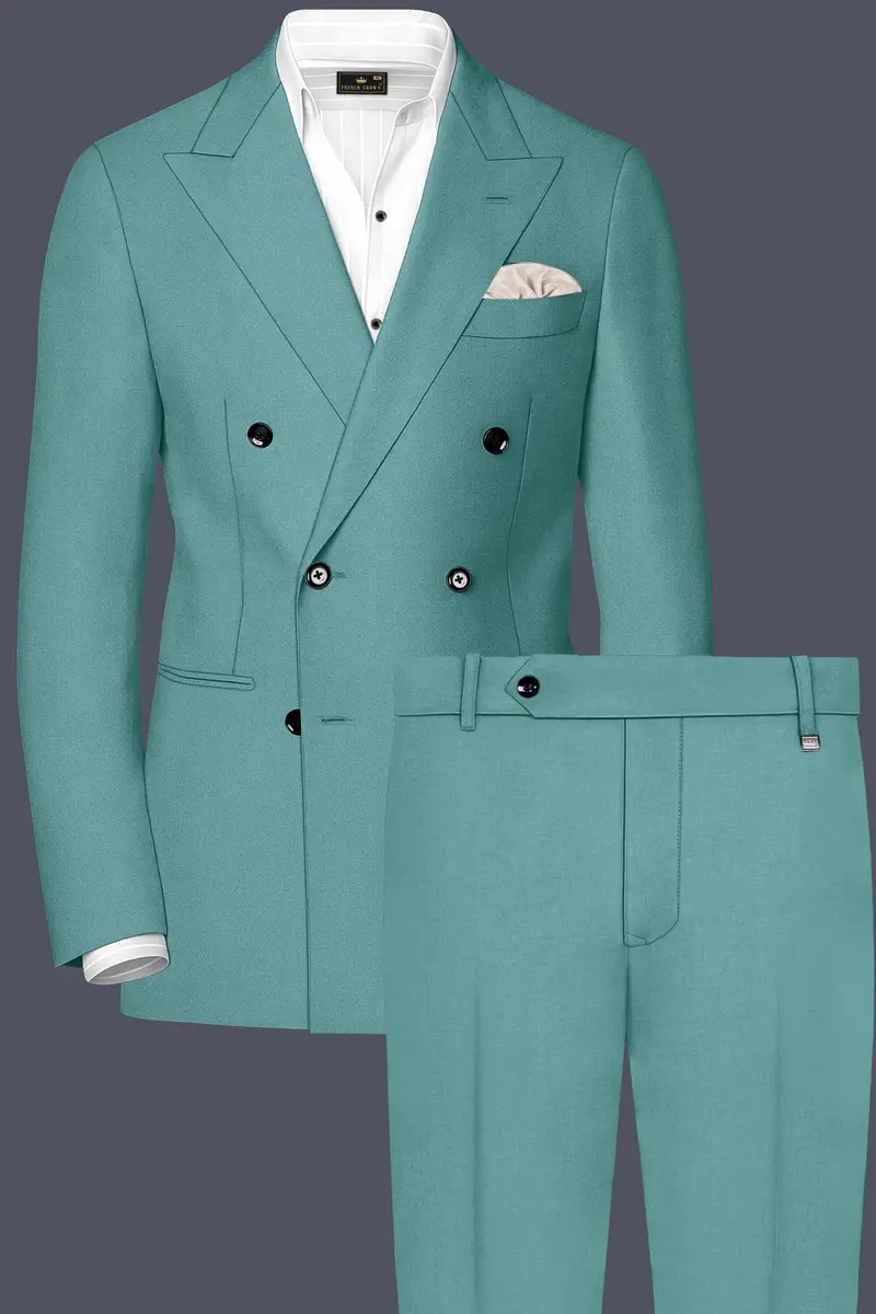 Travirid-Gothic Green Wool Rich Double Breasted Slight Stretch Suit 2