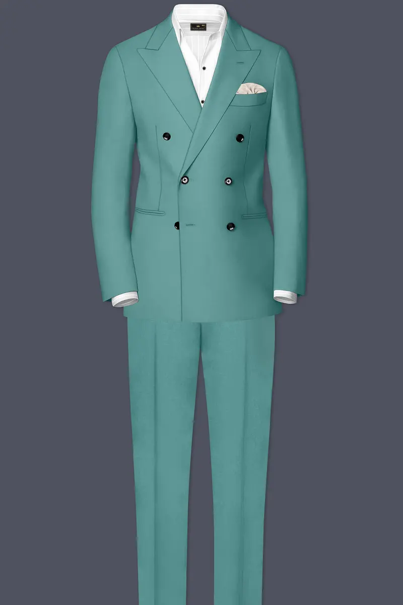 Travirid-Gothic Green Wool Rich Double Breasted Slight Stretch Suit 4