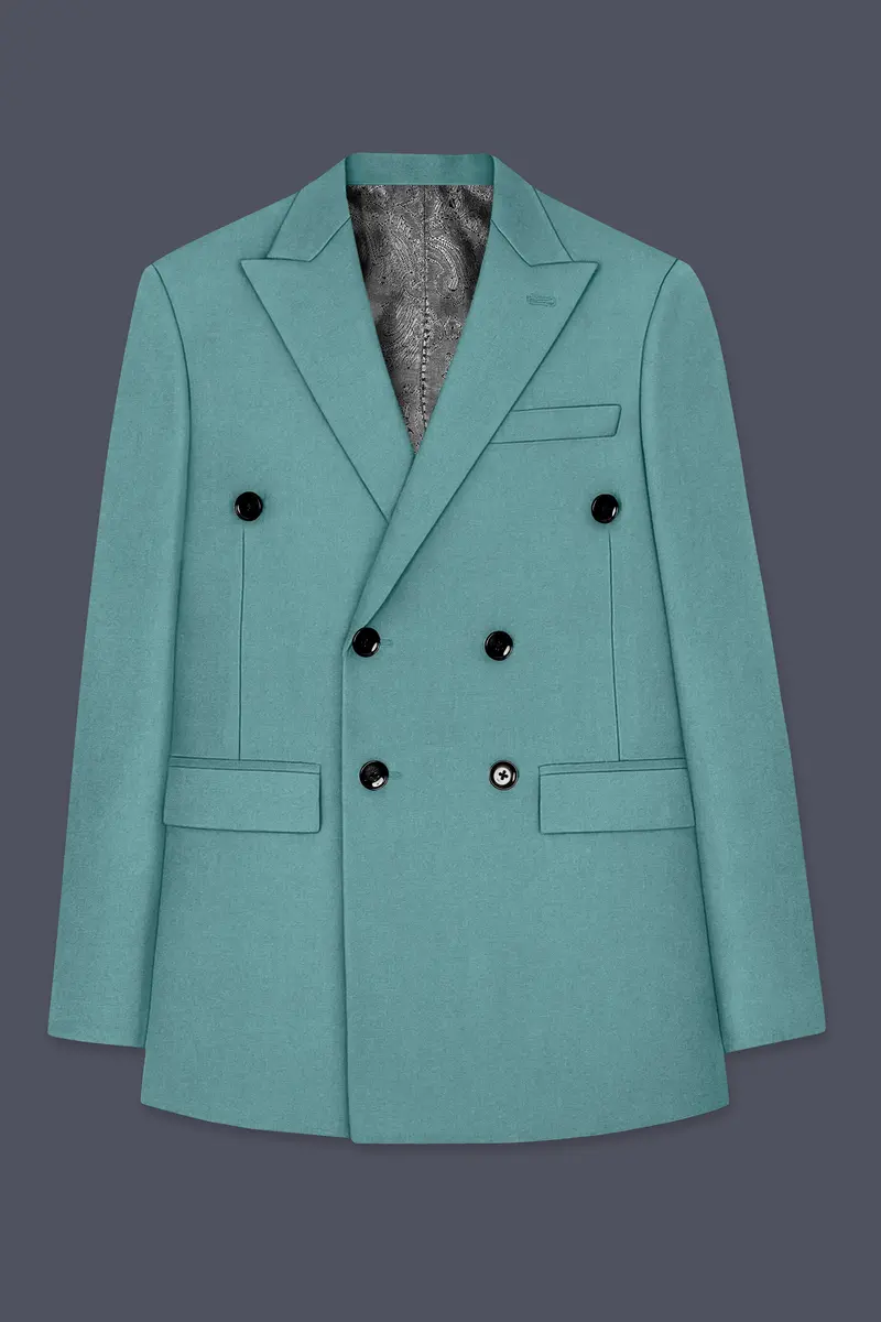 Travirid-Gothic Green Wool Rich Double Breasted Slight Stretch Suit 8