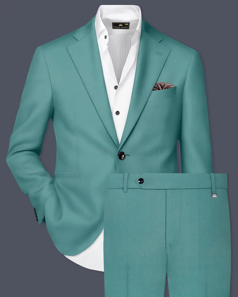 Travirid-Gothic Green Wool Rich Single Breasted Slight Stretch Suit 1