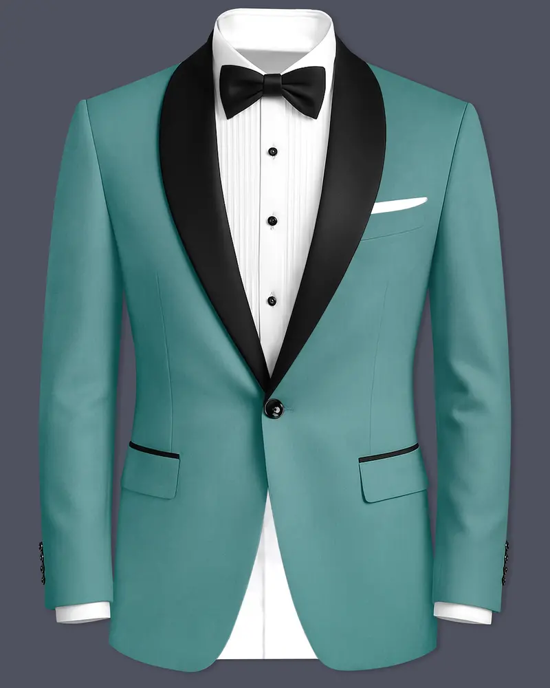 Travirid-Gothic Green Wool Rich Tuxedo Slight Stretch Blazer 1