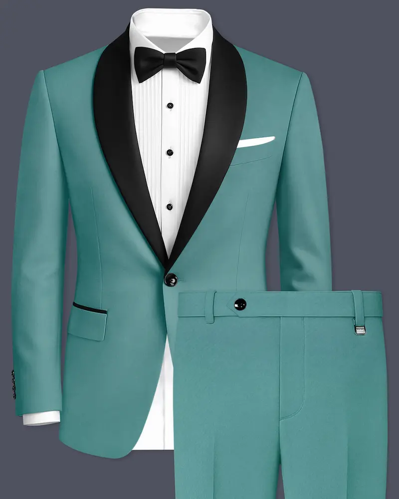 Travirid-Gothic Green Wool Rich Tuxedo Slight Stretch Suit 1