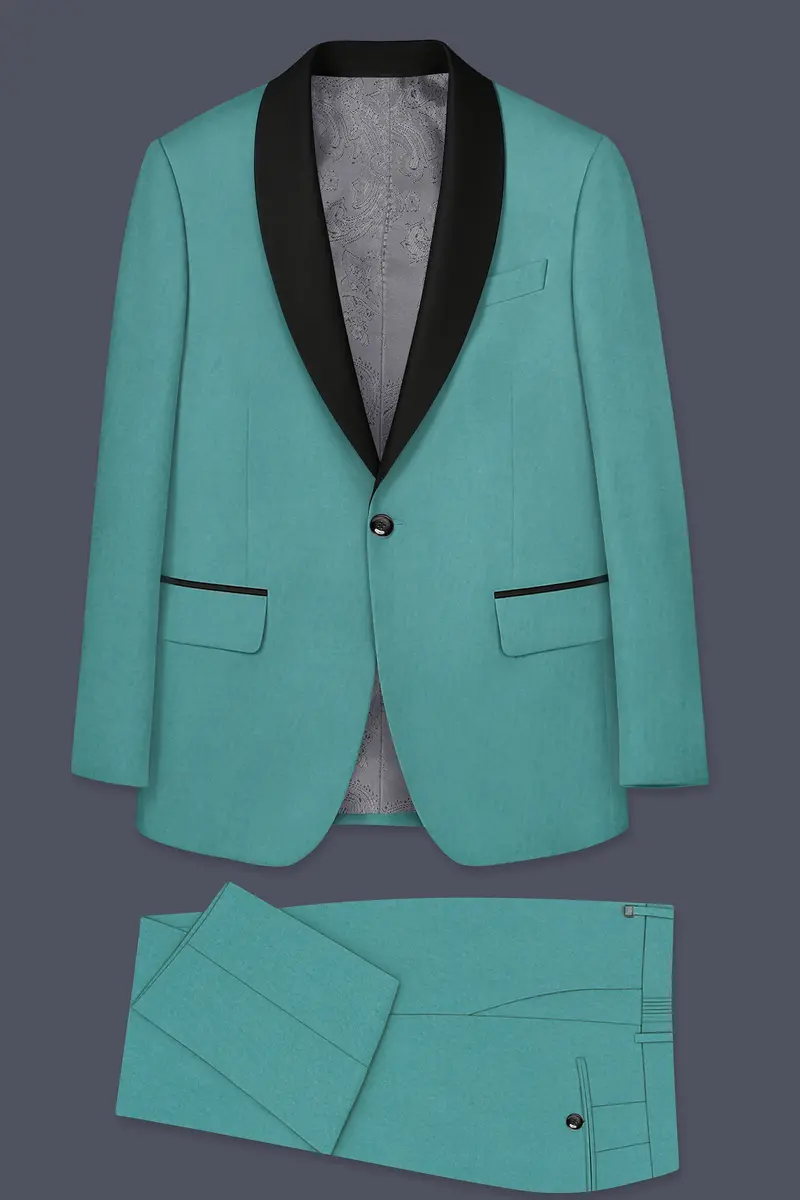 Travirid-Gothic Green Wool Rich Tuxedo Slight Stretch Suit 11