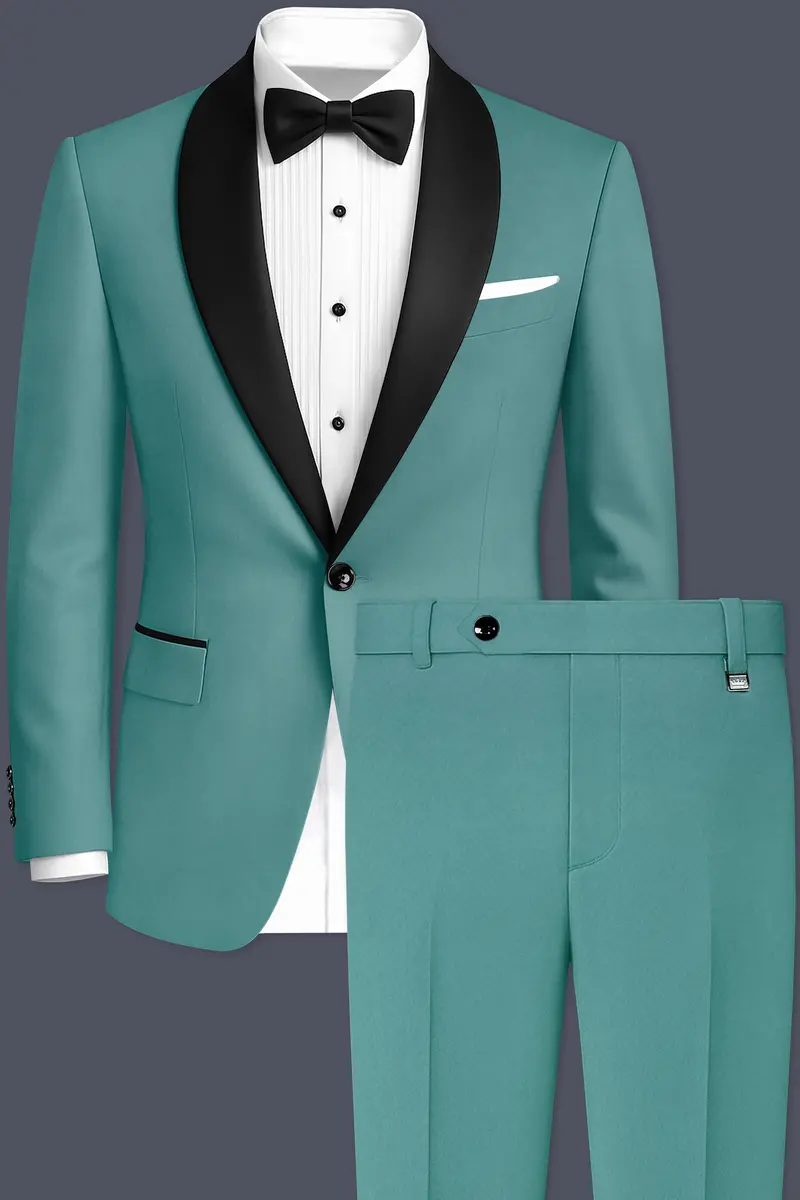 Travirid-Gothic Green Wool Rich Tuxedo Slight Stretch Suit 2