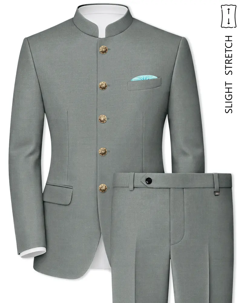 Travliam-William Green Wool Rich Bandhgala Slight Stretch Suit 1