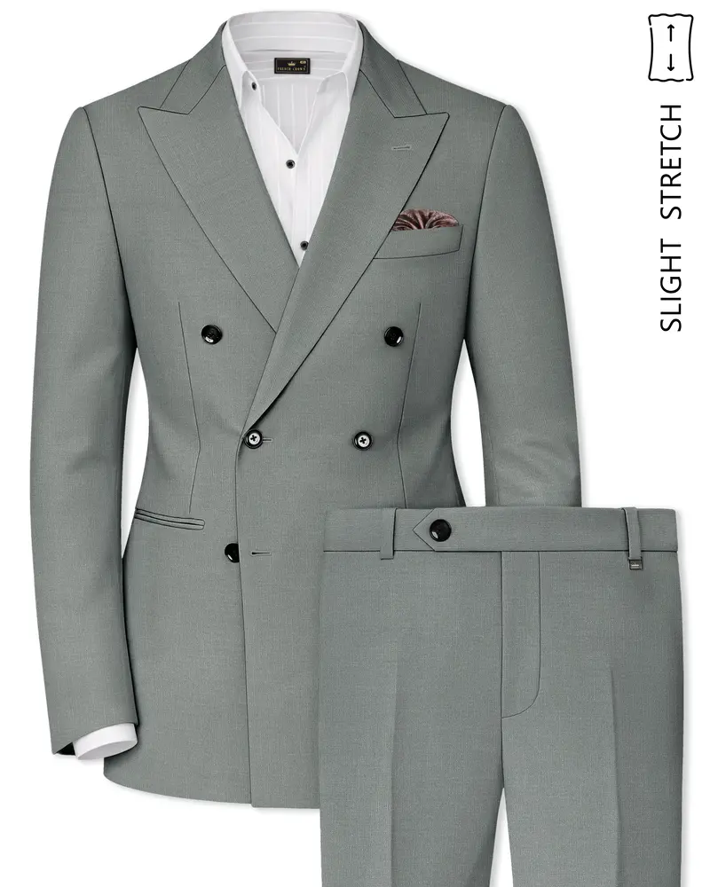 Travliam-William Green Wool Rich Double Breasted Slight Stretch Suit 1