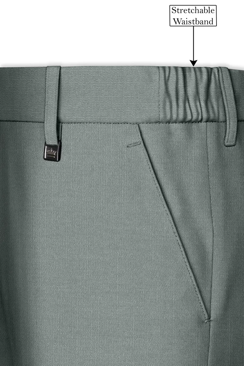 Travliam-William Green Wool Rich Slight Stretch Waistband Pant 6