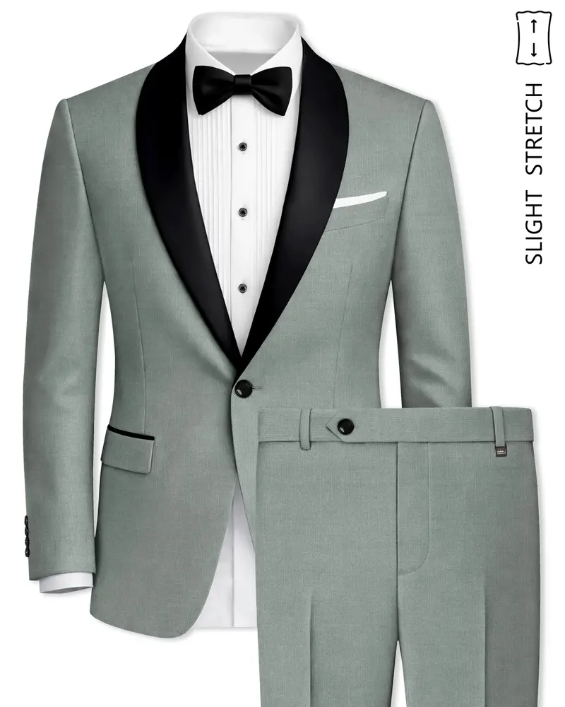 Travliam-William Green Wool Rich Tuxedo Slight Stretch Suit 1
