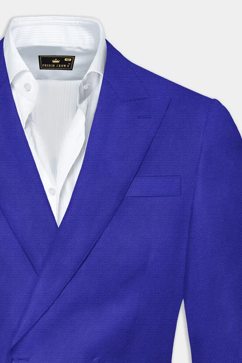 Trenchio-Catalina Blue Dobby Textured Wool Rich Double Breasted Overcoat With Pant 4
