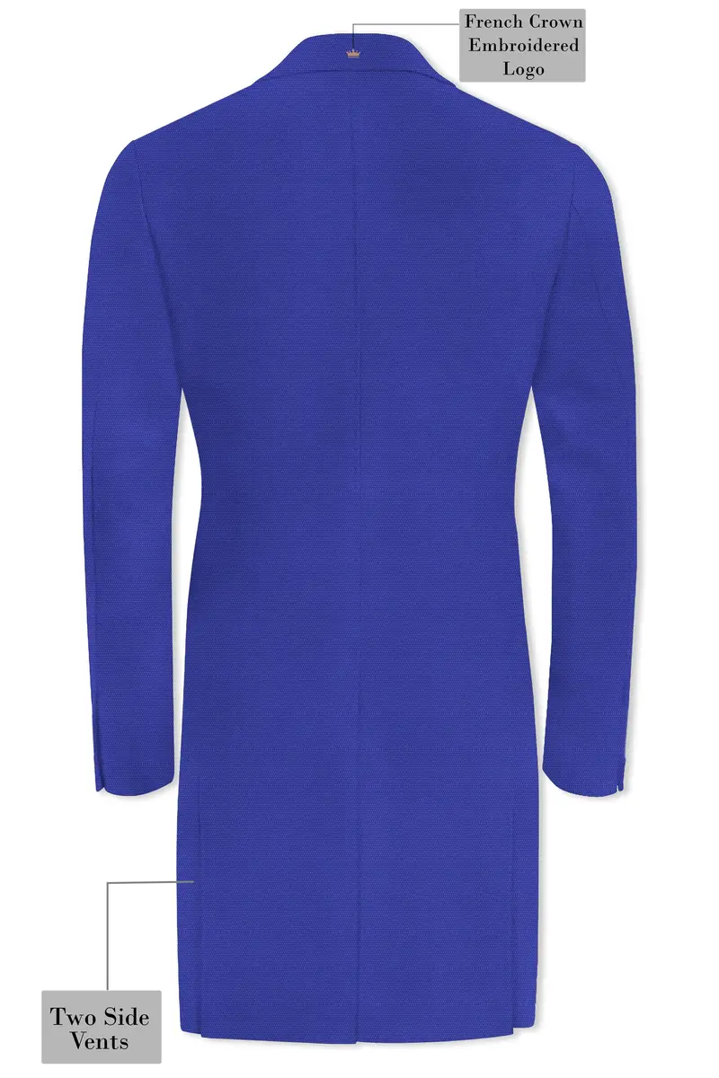 Trenchio-Catalina Blue Dobby Textured Wool Rich Double Breasted Overcoat With Pant 5