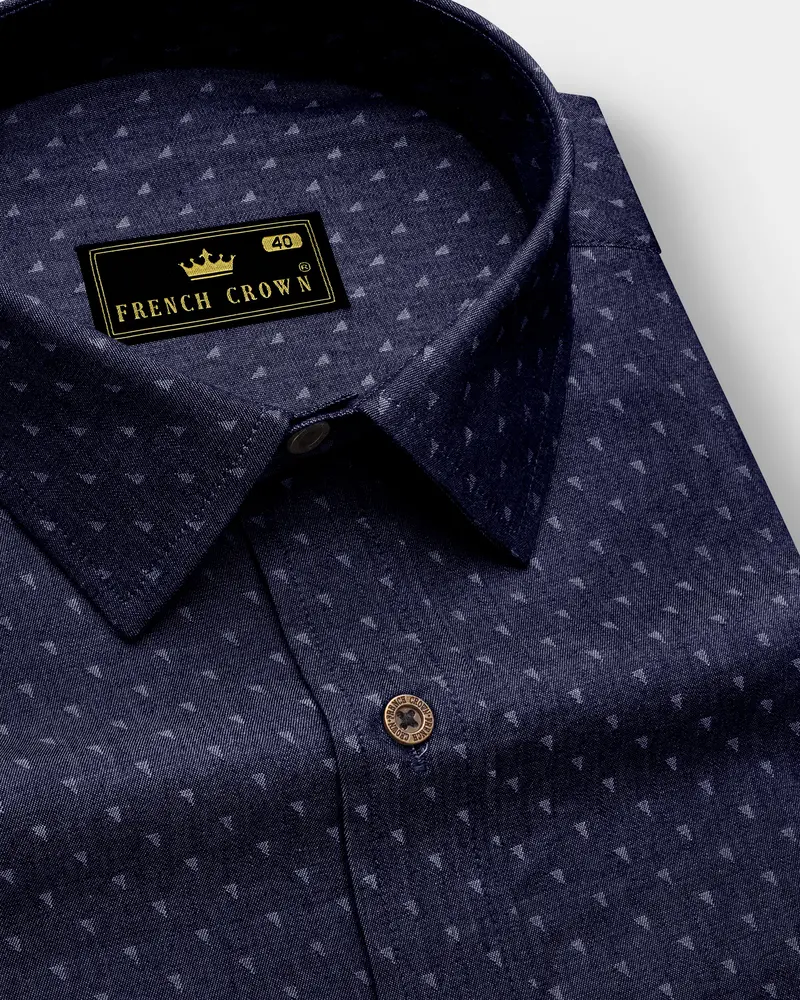 Triastra-Cosmic Denim Blue Triangle Dobby Textured Super Soft Premium Cotton Casual Shirt 1