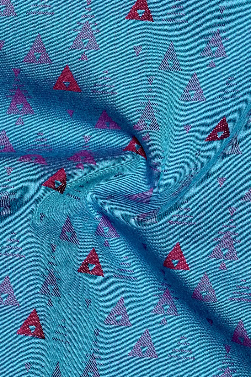 Trifold-Curious Blue Triangle Printed Jacquard Textured Premium Cotton Dress Shirt 3
