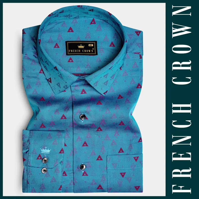 Trifold-Curious Blue Triangle Printed Jacquard Textured Premium Cotton Dress Shirt 6