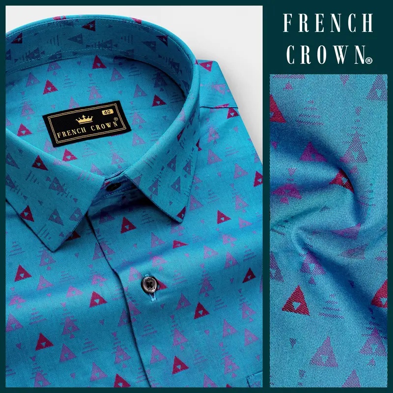 Trifold-Curious Blue Triangle Printed Jacquard Textured Premium Cotton Dress Shirt 8