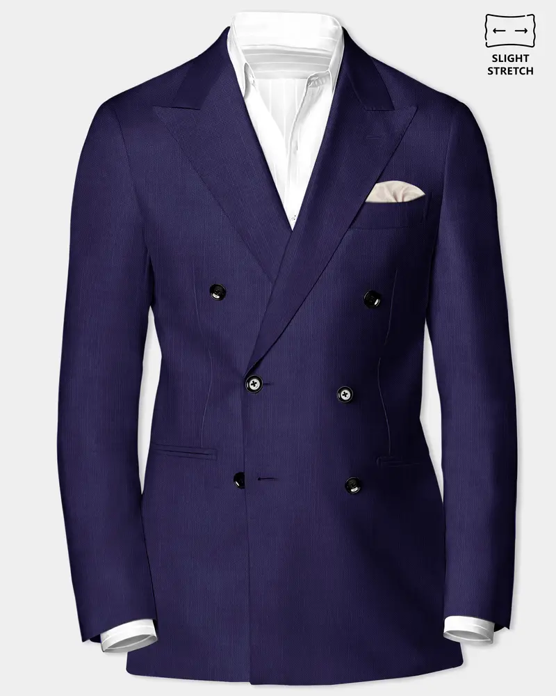 Triton-Martinique Blue Solid Wool Rich Double Breasted Slight Stretch Blazer 1