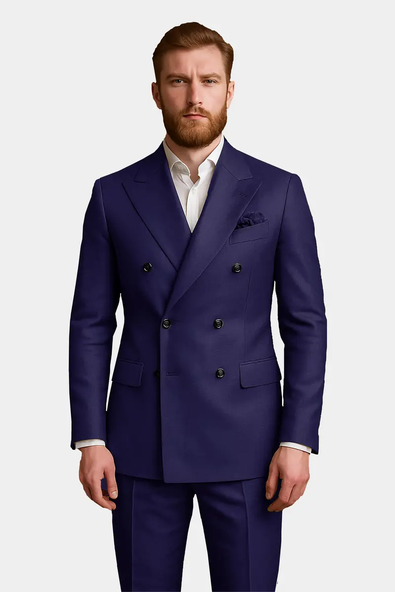 Triton-Martinique Blue Solid Wool Rich Double Breasted Slight Stretch Blazer 10