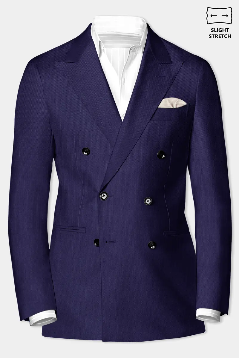 Triton-Martinique Blue Solid Wool Rich Double Breasted Slight Stretch Blazer 2
