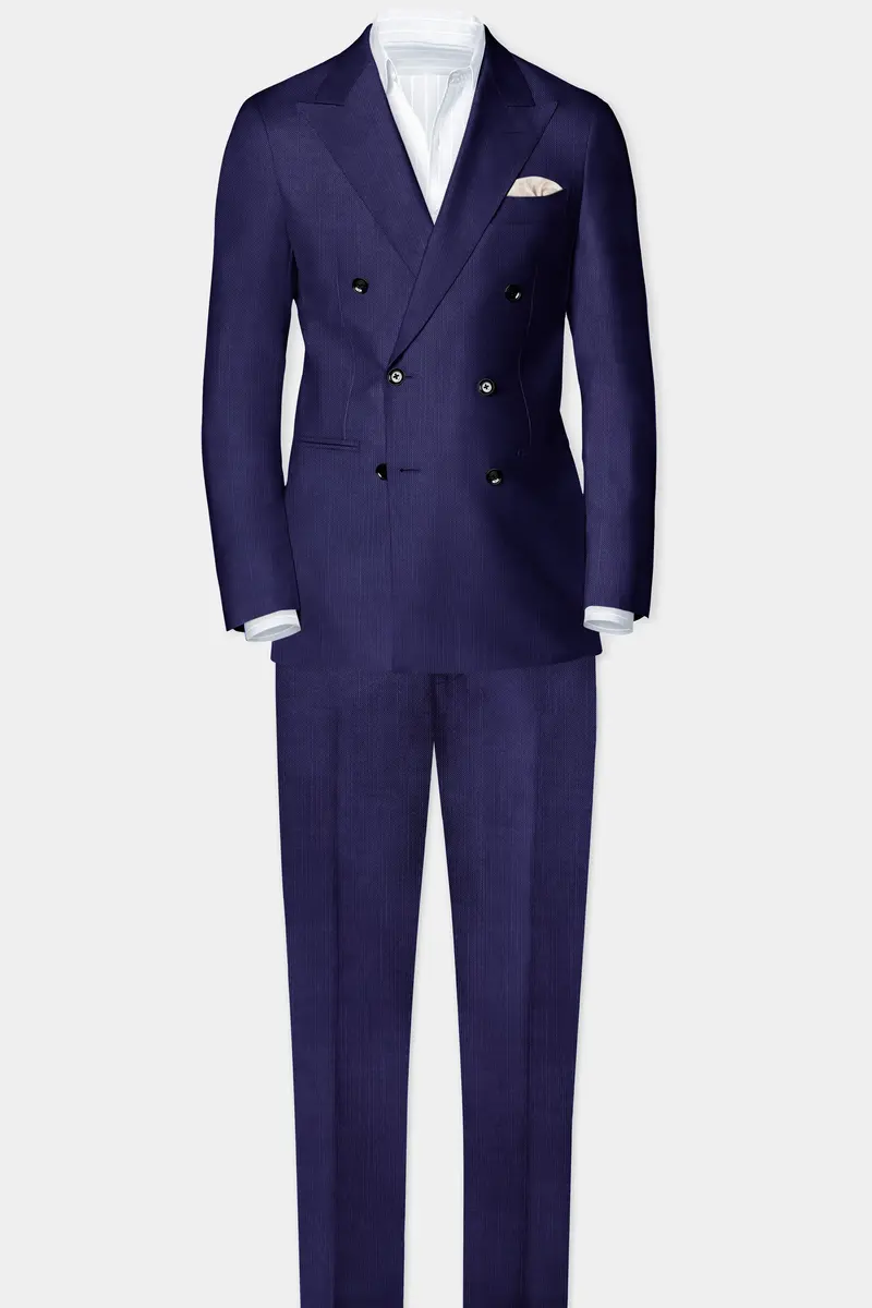 Triton-Martinique Blue Solid Wool Rich Double Breasted Slight Stretch Blazer 4